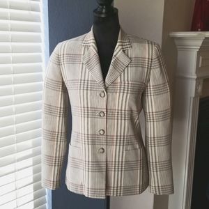 Vintage 1990's Burberrys' Cream/Blue/Grey/Red Plaid Jacket Size 2